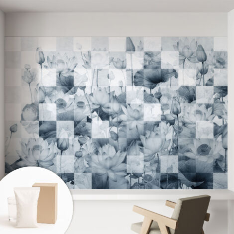 Papier peint intissé mural avec colle pour salon et chambre Décoration murale rapide - Colle incluse gratuite Fleurs de lotus 152x104 cm
