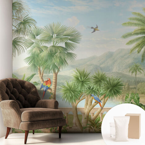Papier peint intissé mural avec colle pour salon et chambre Décoration murale rapide - Colle incluse gratuite Paysage exotique 250x250 cm