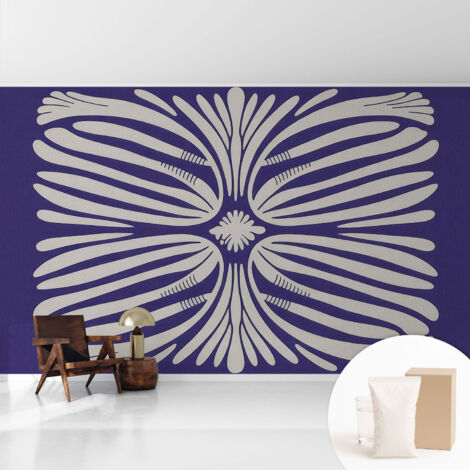 Papier peint intissé mural avec colle pour salon et chambre Décoration murale rapide - Colle incluse gratuite Symétrie florale 416x254 cm