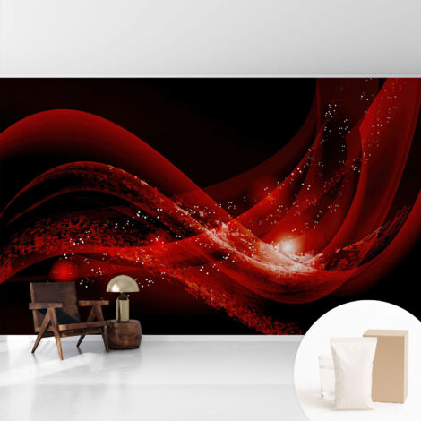 Papier peint intissé mural avec colle pour salon et chambre Décoration murale rapide - Colle incluse gratuite Tourbillon rouge 416x254 cm