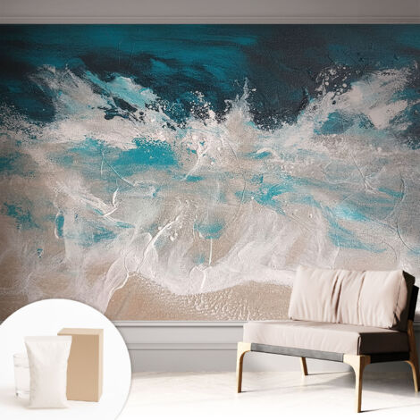 Papier peint intissé mural avec colle pour salon et chambre Décoration murale rapide - Colle incluse gratuite Vagues océaniques 312x219 cm