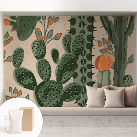 Papier peint intissé mural avec imprimé motifs décoratifs - style contemporain - Colle incluse gratuite Cactus verts 208x146 cm