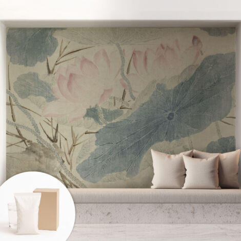 Papier peint intissé mural avec imprimé motifs décoratifs - style contemporain - Colle incluse gratuite Feuilles de lotus 208x146 cm