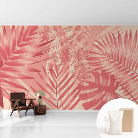 Papier peint intissé mural avec imprimé motifs décoratifs - style contemporain - Colle incluse gratuite Feuilles tropicales 416x254 cm