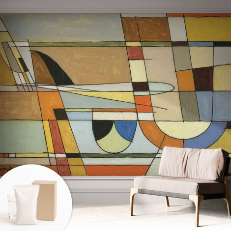Papier peint intissé mural avec imprimé motifs décoratifs - style contemporain - Colle incluse gratuite Harmonie géométrique 312x219 cm