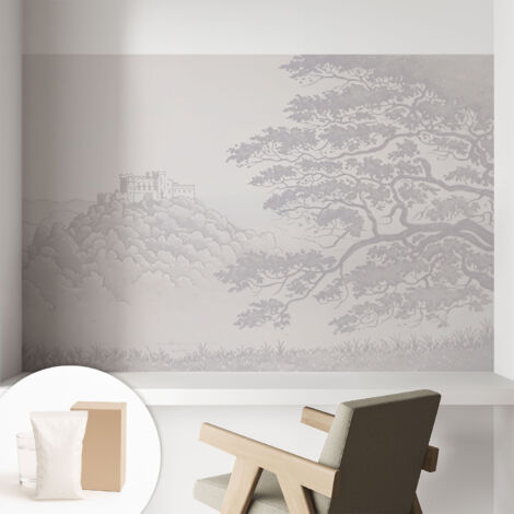 Papier peint intissé mural avec imprimé motifs décoratifs - style contemporain - Colle incluse gratuite Paysage de château 104x70 cm
