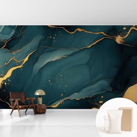 Papier peint intissé mural avec imprimé motifs uniques apparence moderne - Colle incluse gratuite Abstraction bleu foncé 416x254 cm