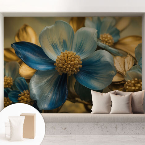Papier peint intissé mural avec imprimé motifs uniques apparence moderne - Colle incluse gratuite Composition florale 208x146 cm