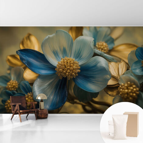 Papier peint intissé mural avec imprimé motifs uniques apparence moderne - Colle incluse gratuite Composition florale 416x254 cm