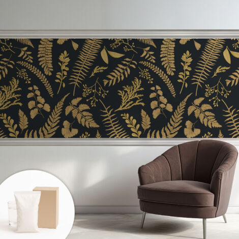 Papier peint intissé mural avec imprimé motifs uniques apparence moderne - Colle incluse gratuite Feuilles botaniques 250x104 cm