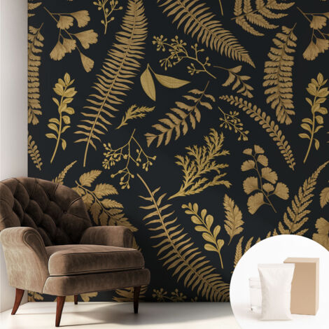 Papier peint intissé mural avec imprimé motifs uniques apparence moderne - Colle incluse gratuite Feuilles botaniques 250x250 cm
