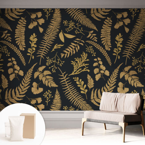 Papier peint intissé mural avec imprimé motifs uniques apparence moderne - Colle incluse gratuite Feuilles botaniques 312x219 cm