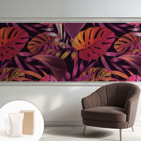 Papier peint intissé mural avec imprimé motifs uniques apparence moderne - Colle incluse gratuite Feuilles exotiques 250x104 cm