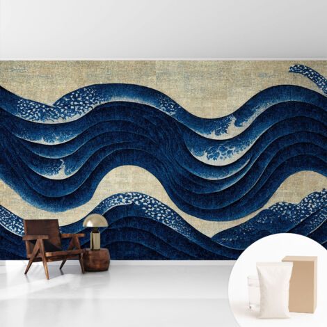 Papier peint intissé mural avec imprimé motifs uniques apparence moderne - Colle incluse gratuite Formes océaniques 416x254 cm