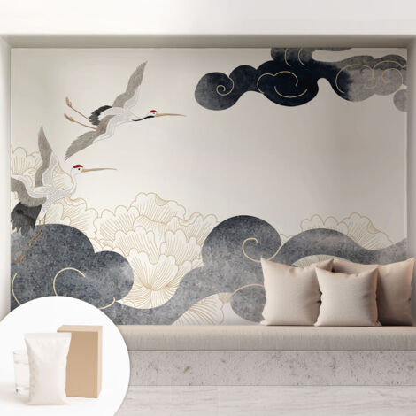 Papier peint intissé mural avec imprimé motifs uniques apparence moderne - Colle incluse gratuite Grues en vol 208x146 cm