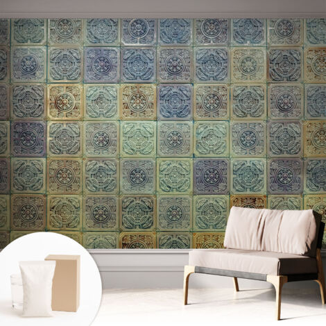 Papier peint intissé mural avec imprimé pour décoration pour salon pour chambre à coucher pour entrée Carreaux géométriques 312x219 cm
