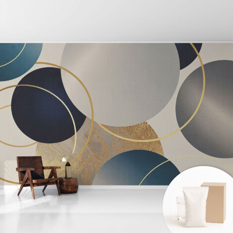 Papier peint intissé mural avec imprimé pour décoration pour salon pour chambre à coucher pour entrée Cercles créatifs 416x254 cm