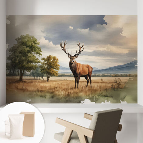 Papier peint intissé mural avec imprimé pour décoration pour salon pour chambre à coucher pour entrée Cerf majestueux 104x70 cm