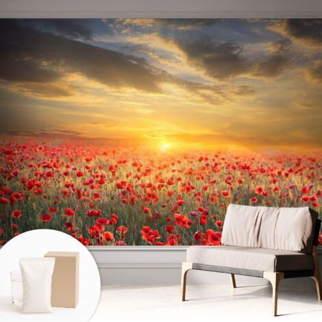 Papier peint intissé mural avec imprimé pour décoration pour salon pour chambre à coucher pour entrée Champ de pavots 312x219 cm