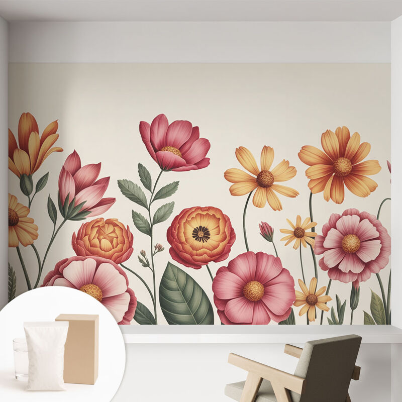 Tulup Tapete Vliestapete Mit Kleber - Wanddekoration - Wandfolie - 3d Tapete Wand - Wohnungsdeko Blumenkomposition 152x104 Cm