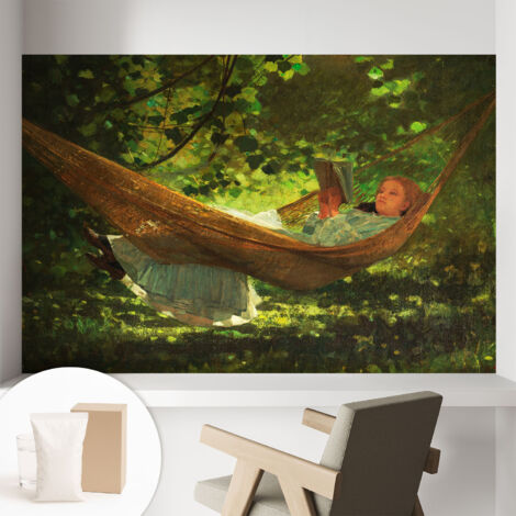 Papier peint intissé mural avec imprimé pour décoration pour salon pour chambre à coucher pour entrée Détente dans un hamac 104x70 cm