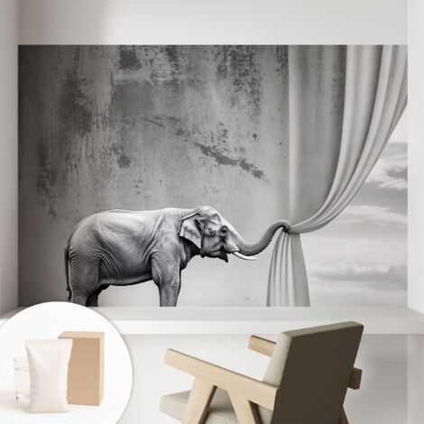 Papier peint intissé mural avec imprimé pour décoration pour salon pour chambre à coucher pour entrée Éléphant surréaliste 104x70 cm