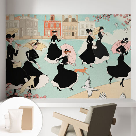 Papier peint intissé mural avec imprimé pour décoration pour salon pour chambre à coucher pour entrée Femmes en promenade 104x70 cm