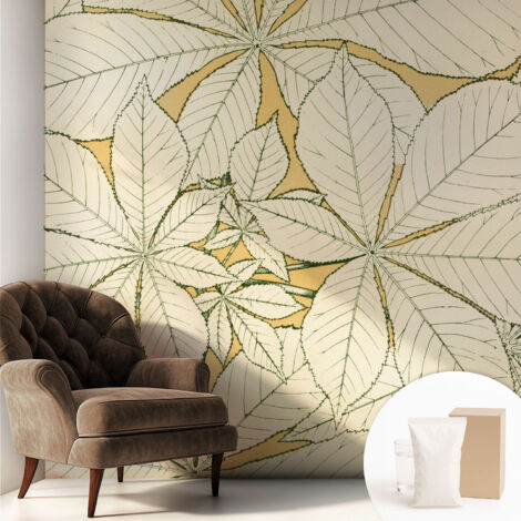 Papier peint intissé mural avec imprimé pour décoration pour salon pour chambre à coucher pour entrée Feuilles de châtaignier 250x250 cm