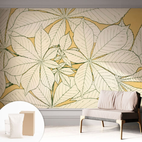 Papier peint intissé mural avec imprimé pour décoration pour salon pour chambre à coucher pour entrée Feuilles de châtaignier 312x219 cm