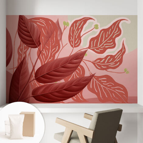 Papier peint intissé mural avec imprimé pour décoration pour salon pour chambre à coucher pour entrée Feuilles organiques 104x70 cm