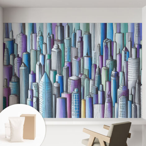 Papier peint intissé mural avec imprimé pour décoration pour salon pour chambre à coucher pour entrée Gratte-ciel urbains 152x104 cm