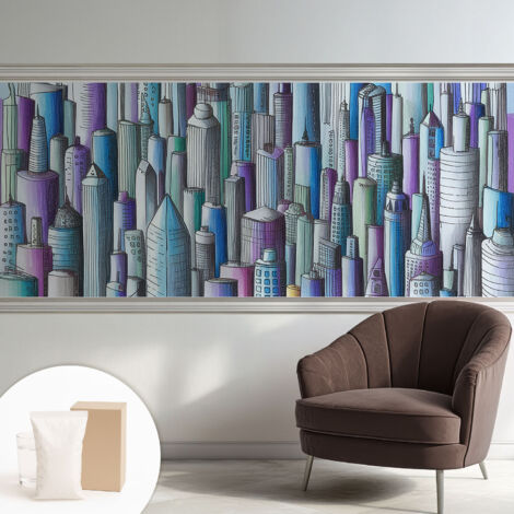 Papier peint intissé mural avec imprimé pour décoration pour salon pour chambre à coucher pour entrée Gratte-ciel urbains 250x104 cm