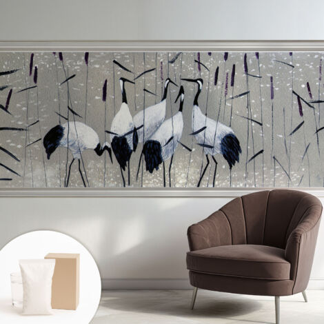 Papier peint intissé mural avec imprimé pour décoration pour salon pour chambre à coucher pour entrée Grues harmonieuses 250x104 cm