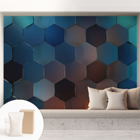 Papier peint intissé mural avec imprimé pour décoration pour salon pour chambre à coucher pour entrée Hexagones bleus 208x146 cm