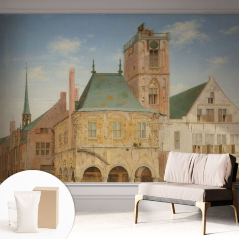 Papier peint intissé mural avec imprimé pour décoration pour salon pour chambre à coucher pour entrée Hôtel de ville historique 312x219 cm