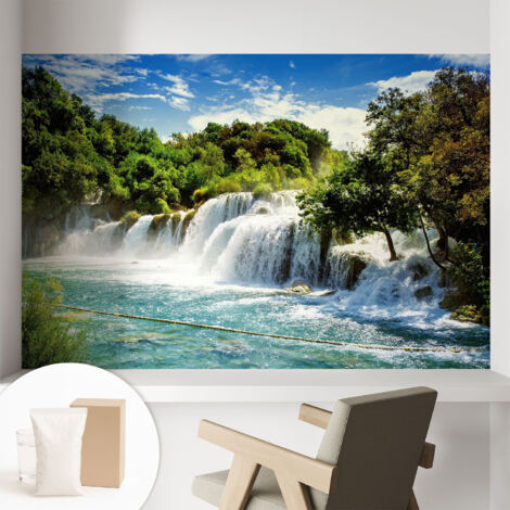 Papier peint intissé mural avec imprimé pour décoration pour salon pour chambre à coucher pour entrée Magnifique cascade 104x70 cm