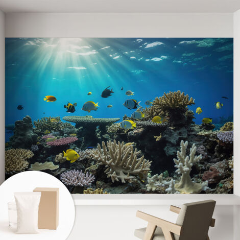 Papier peint intissé mural avec imprimé pour décoration pour salon pour chambre à coucher pour entrée Monde sous-marin 152x104 cm