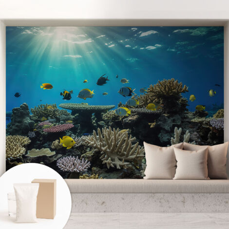Papier peint intissé mural avec imprimé pour décoration pour salon pour chambre à coucher pour entrée Monde sous-marin 208x146 cm
