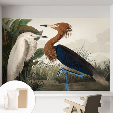 Papier peint intissé mural avec imprimé pour décoration pour salon pour chambre à coucher pour entrée Oiseaux dans la végétation 152x104 cm