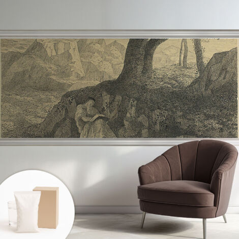 Papier peint intissé mural avec imprimé pour décoration pour salon pour chambre à coucher pour entrée Personnage en train de lire 250x104 cm