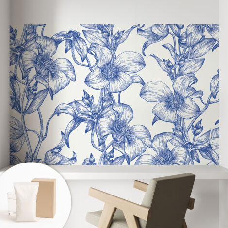 Papier peint intissé mural avec imprimé pour décoration pour salon pour chambre à coucher pour entrée Petites branches fleuries 104x70 cm