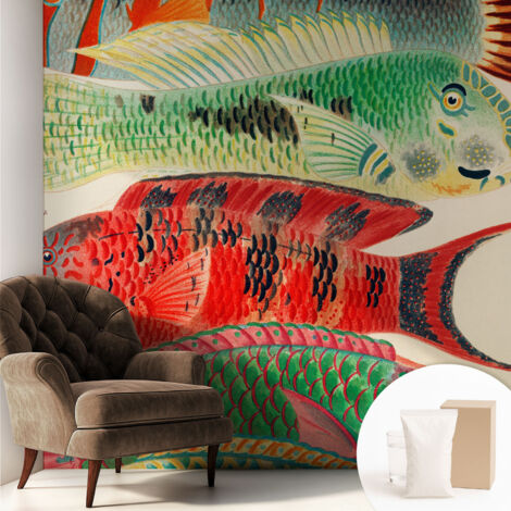 Papier peint intissé mural avec imprimé pour décoration pour salon pour chambre à coucher pour entrée Poissons exotiques 250x250 cm