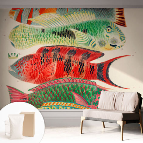 Papier peint intissé mural avec imprimé pour décoration pour salon pour chambre à coucher pour entrée Poissons exotiques 312x219 cm