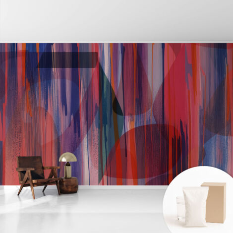 Papier peint intissé mural avec imprimé pour décoration pour salon pour chambre à coucher pour entrée Rayures arc-en-ciel 416x254 cm