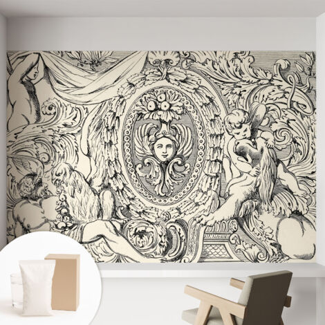 Papier peint intissé mural avec imprimé pour décoration pour salon pour chambre à coucher pour entrée Richesse des ornements 152x104 cm