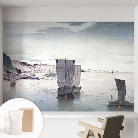 Papier peint intissé mural avec imprimé pour décoration pour salon pour chambre à coucher pour entrée Scène maritime 152x104 cm