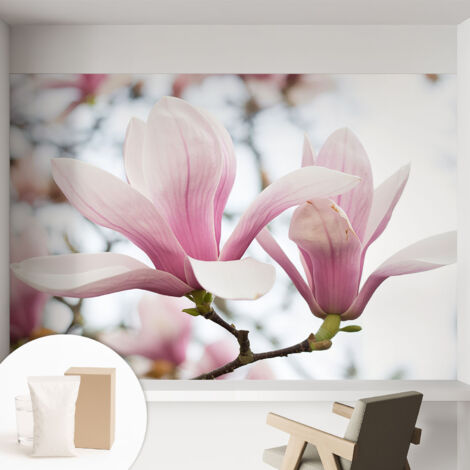 Papier peint intissé mural classique avec imprimé motifs décoratifs design élégant non‑tissé Fleurs de magnolia 152x104 cm