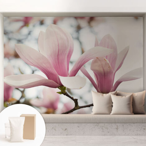 Papier peint intissé mural classique avec imprimé motifs décoratifs design élégant non‑tissé Fleurs de magnolia 208x146 cm