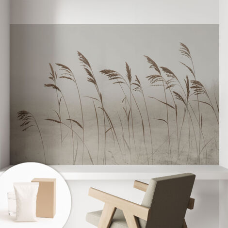 Papier peint intissé mural classique avec imprimé motifs décoratifs design élégant non‑tissé Herbes dans la brume 104x70 cm