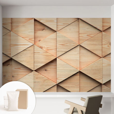 Papier peint intissé mural classique avec imprimé motifs décoratifs design élégant non‑tissé Mosaïque en bois 152x104 cm